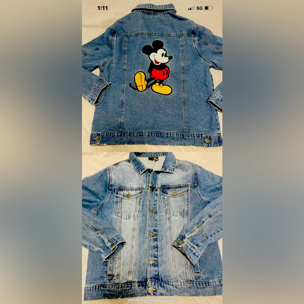 Disney Mickey Mouse Embroidered Denim Jean Jacket Size Large